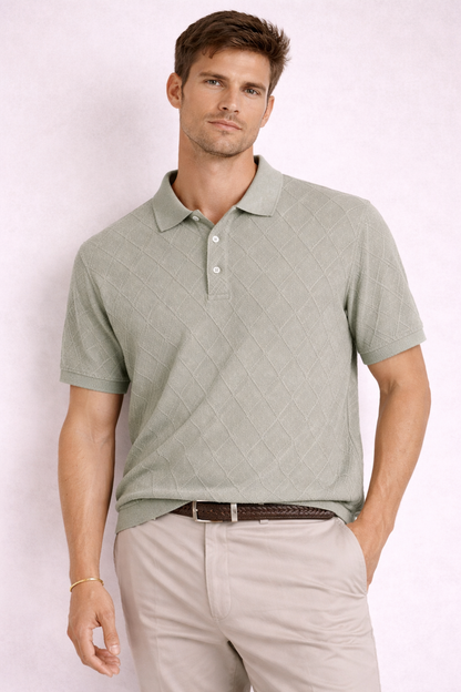 Ted Baker London Textured Knit Polo – Light Grey