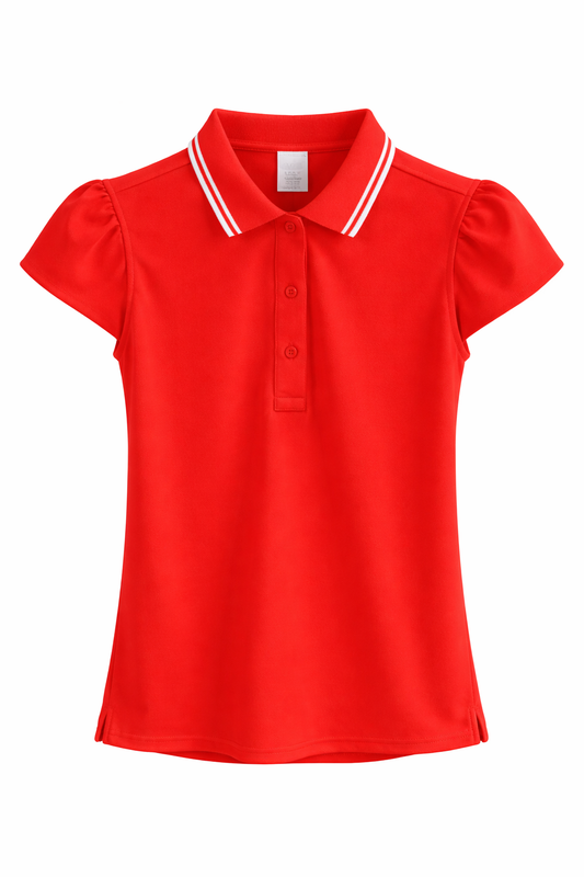 Women’s Orange Puff-Sleeve Polo Blouse