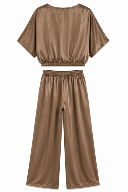 MANGO Satin Two-Piece Set – Taupe