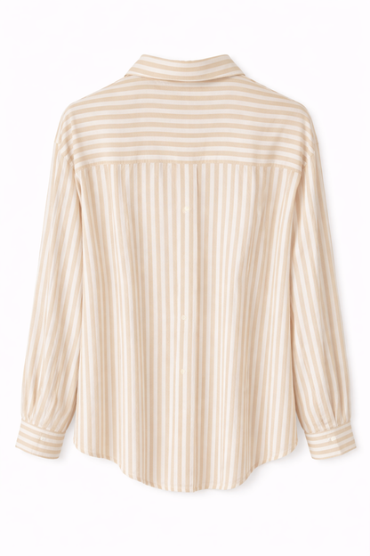 Stradivarius Linen-Style Striped Shirt (Beige)