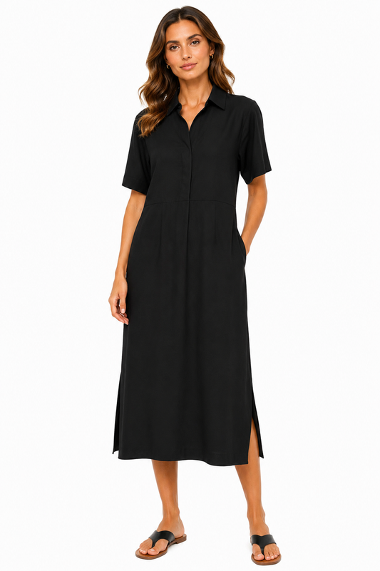 Zara Black Midi Shirt Dress – Product Description