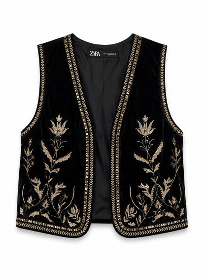 Zara Women's Embroidered Velvet Vest