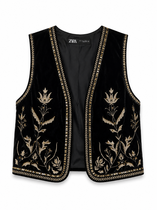 Zara Women's Embroidered Velvet Vest