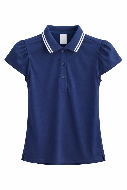 Women’s Navy Puff-Sleeve Polo Blouse