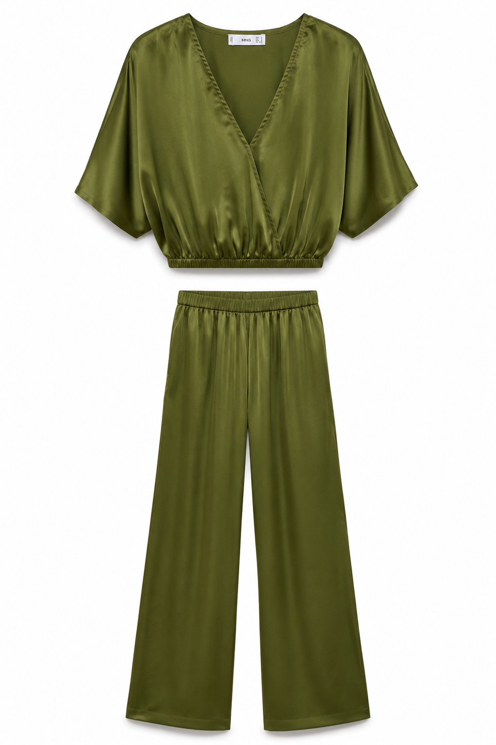 MANGO Satin Two-Piece Set – Olive Green
