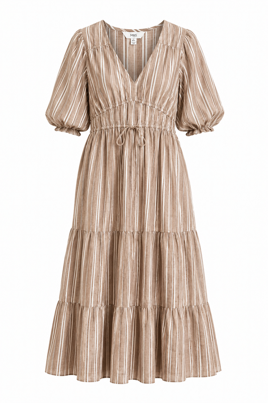 M&S Striped Tiered Midi Dress
