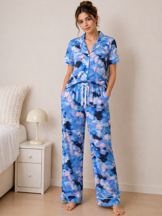 Rose & Lee Blue Abstract Pajama Set