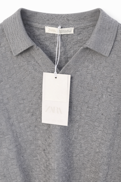 ZARA Textured Knit Polo Blouse