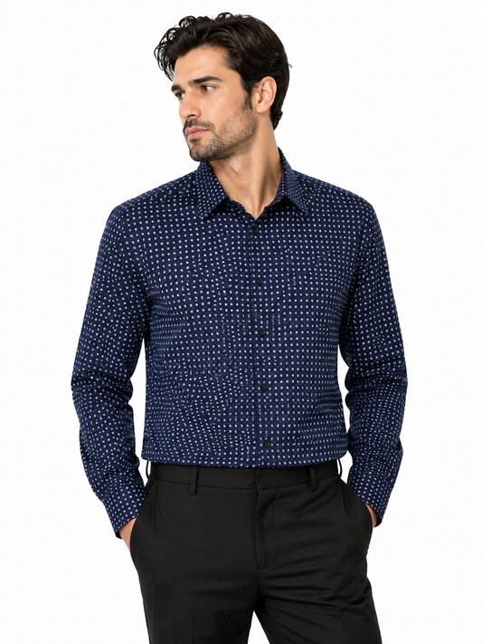 BOSS Navy Micro-Print Slim-Fit Shirt