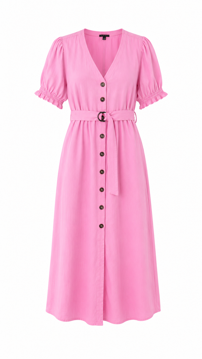 Ann Taylor Belted Button-Front Midi Dress