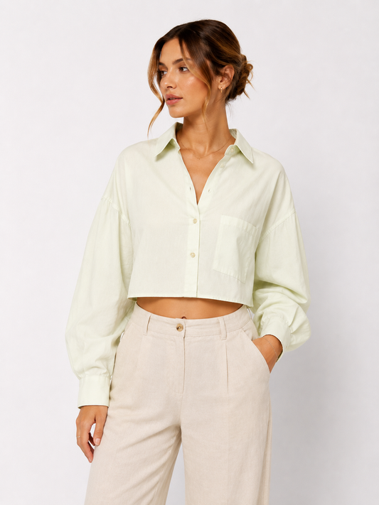Ann Taylor Cropped Balloon Sleeve Shirt