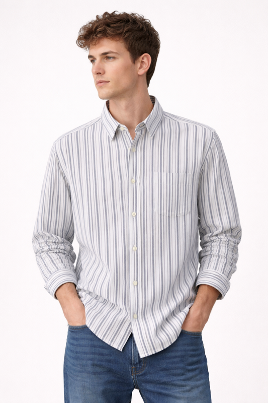 ZARA Textured Striped Shirt – White & Navy