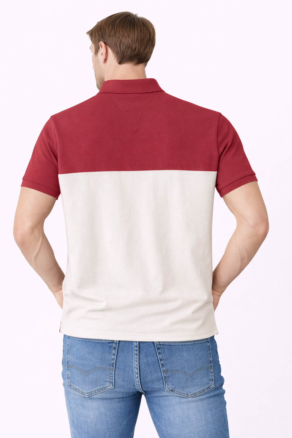 Tommy Hilfiger Color block Polo (Red & Off-White)
