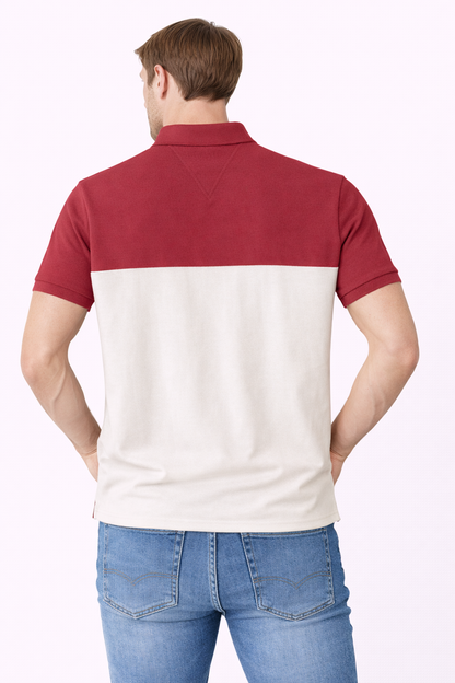 Tommy Hilfiger Color block Polo (Red & Off-White)
