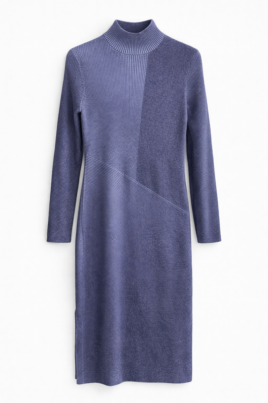 Ribbed Knit Midi Dress - Soft slate blue