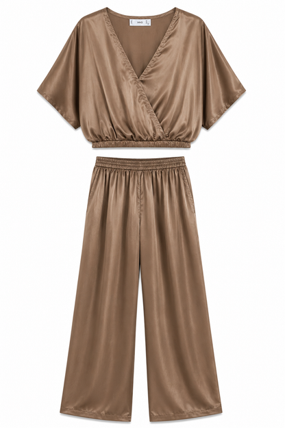 MANGO Satin Two-Piece Set – Taupe