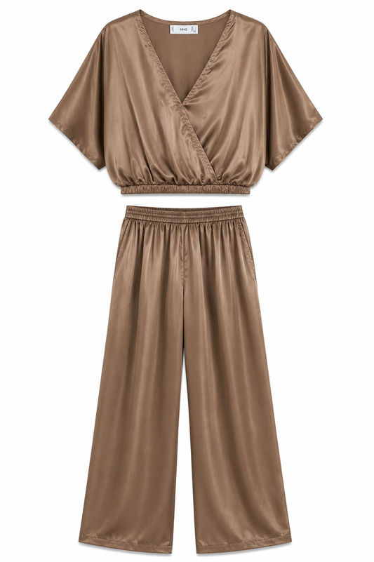 MANGO Satin Two-Piece Set – Taupe