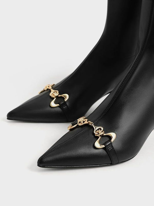 CHARLES & KEITH – Black Gold-Chain Embellished Pointed-Toe Sock Boots