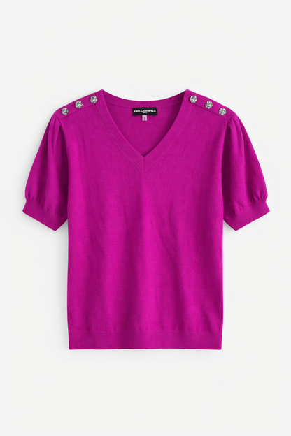 Karl Lagerfeld Paris Embellished Knit Blouse – Fuchsia Pink