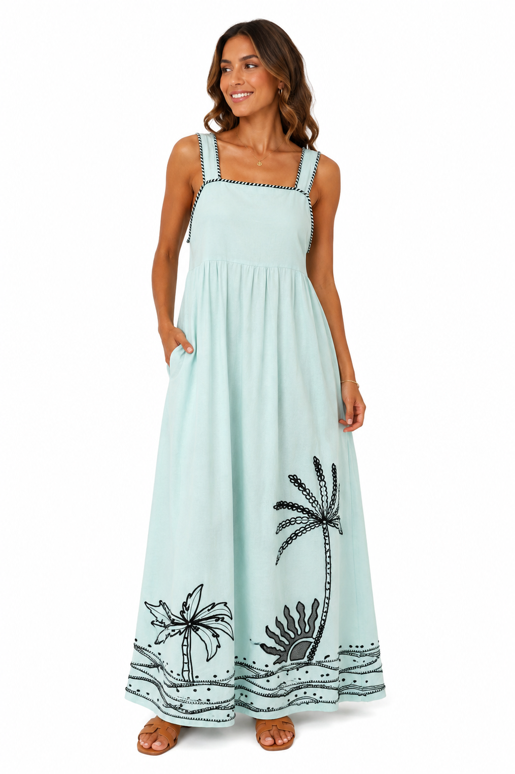 Anthropologie Embroidered Resort Maxi Dress