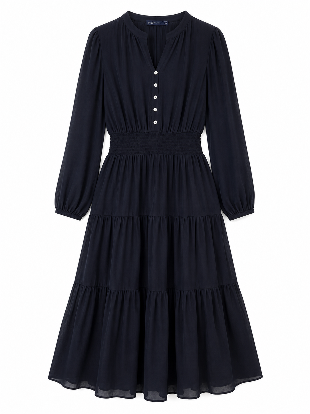 Collection Navy Tiered Midi Dress – Product Description