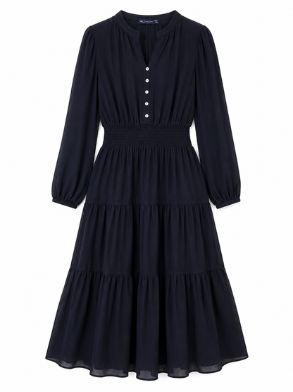 Collection Navy Tiered Midi Dress – Product Description
