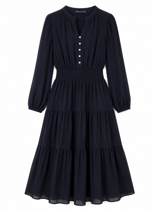 Collection Navy Tiered Midi Dress – Product Description