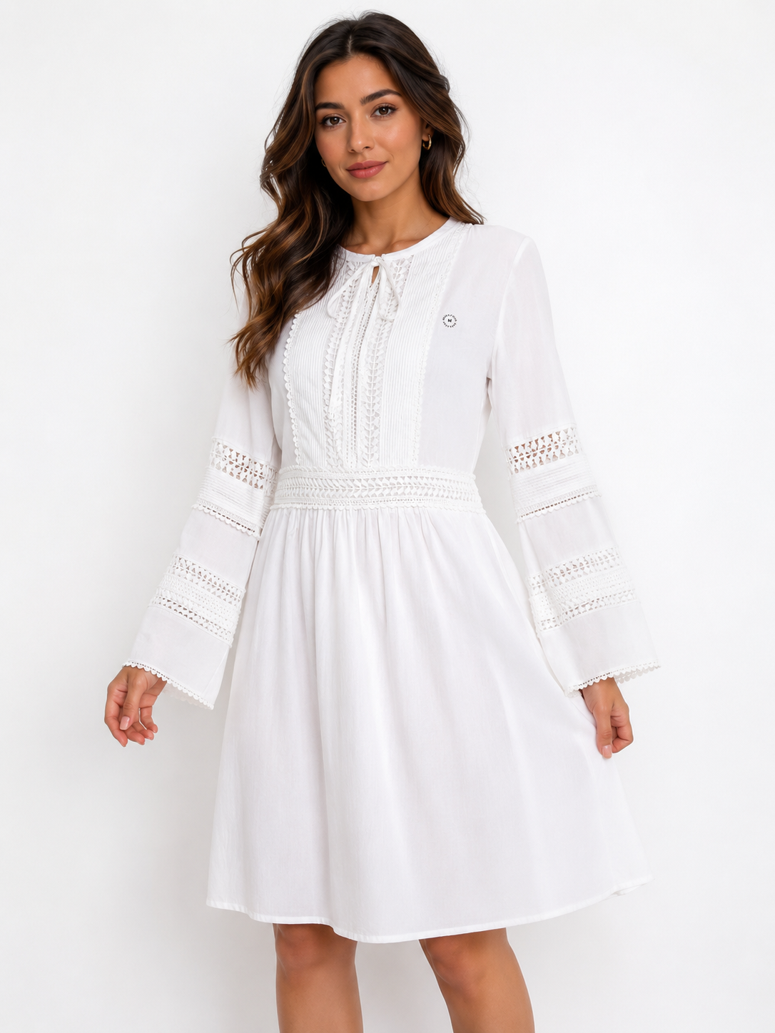 Denim & Lace White Lace Detail Midi Dress