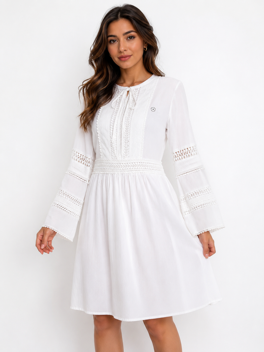 Denim & Lace White Lace Detail Midi Dress