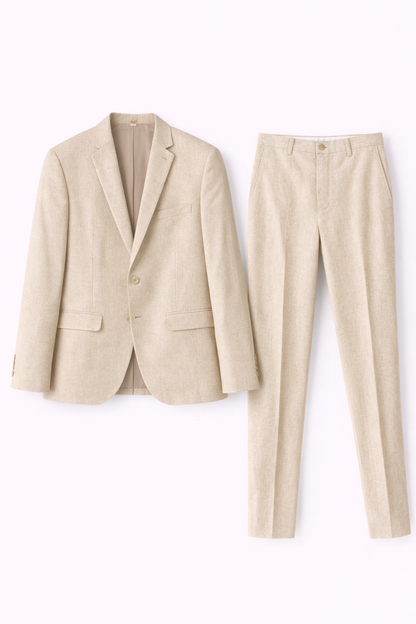 Moss London Men’s Linen Formal Trousers – Light beige