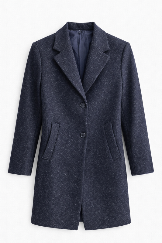 Moss London Textured Wool Coat - Dark navy with a fine speckled texture