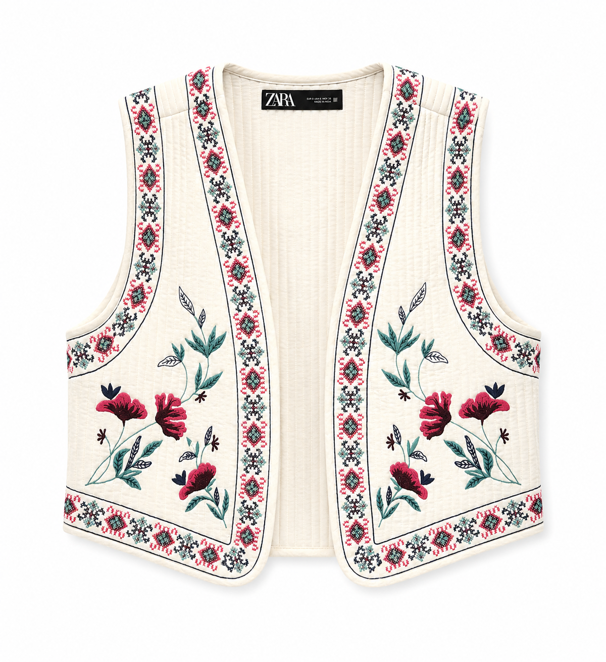 ZARA – Embroidered Open-Front Vest