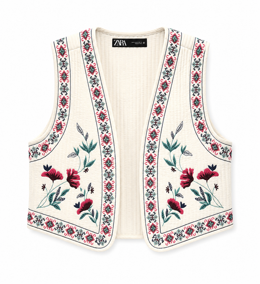 ZARA – Embroidered Open-Front Vest