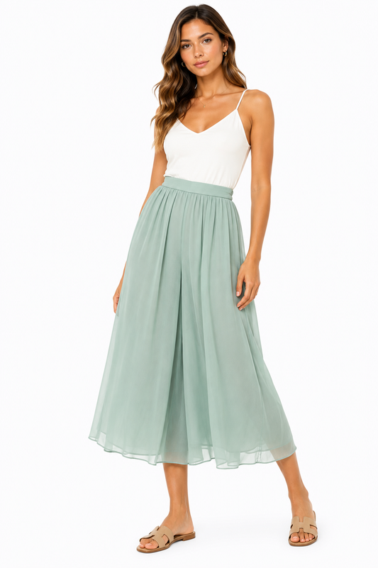 W's Wide-Leg Chiffon Pants – Product Description