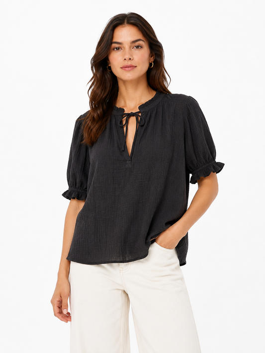 W Textured Tie-Neck Blouse – Product Description