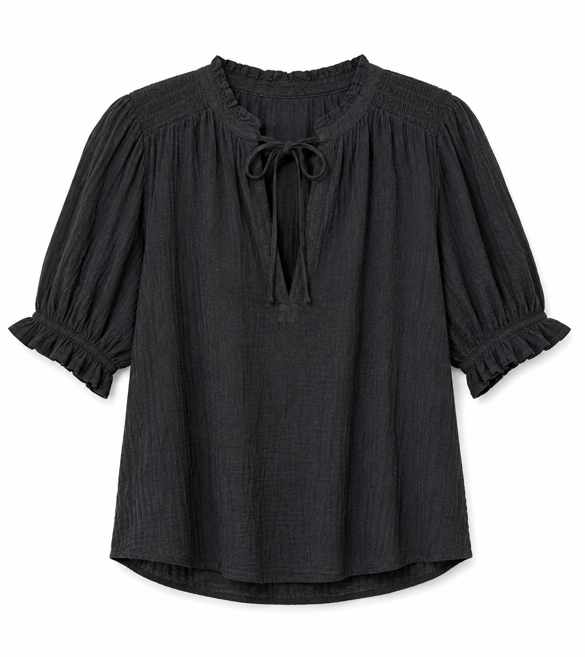 W Textured Tie-Neck Blouse – Product Description