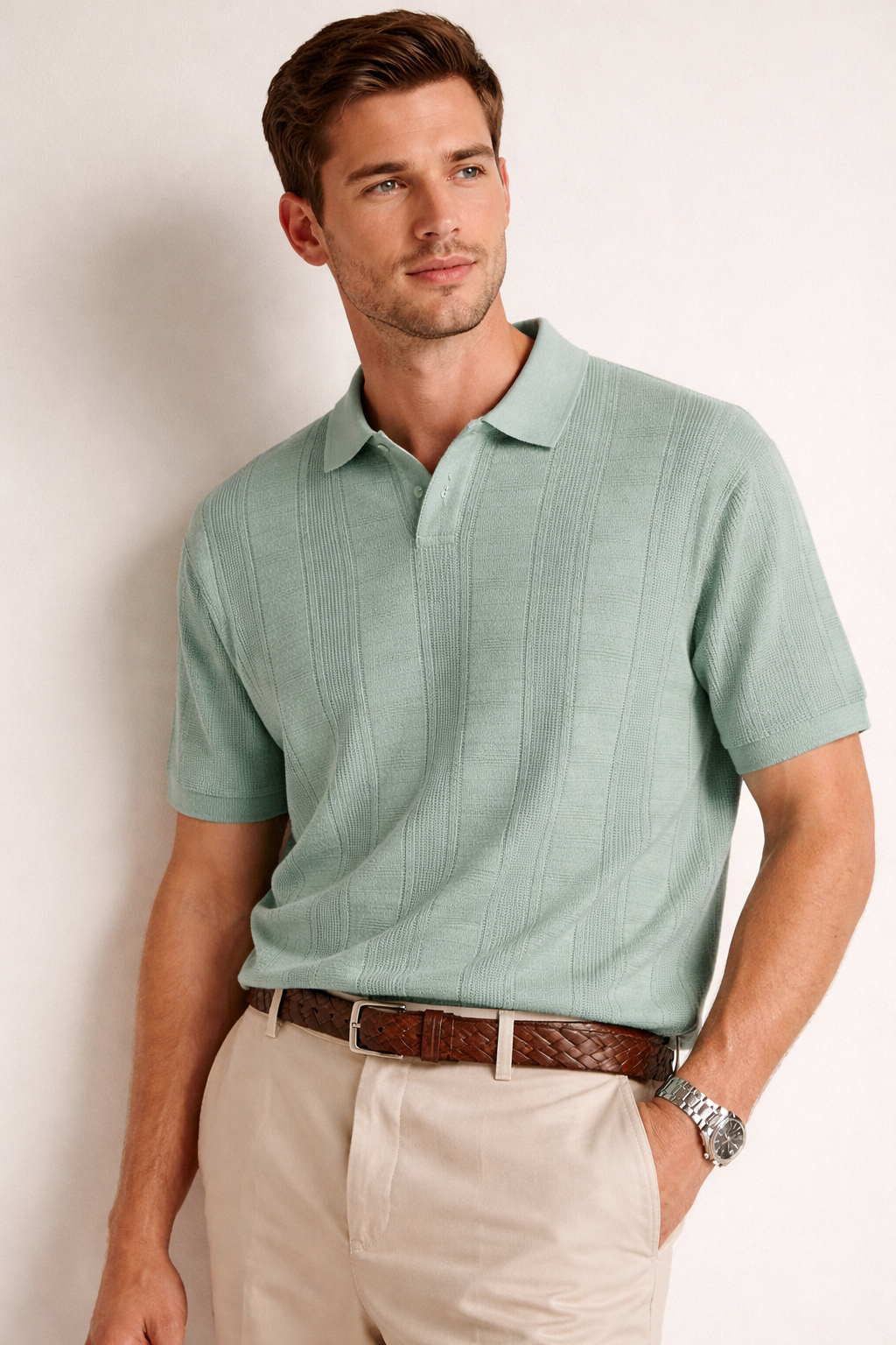 Ted Baker London Textured Knit Polo – Sage Green