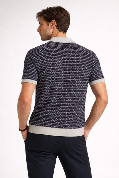 Ted Baker London Patterned Knit Polo – Navy & Light Grey