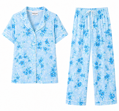 Rose & Lee Light Blue Floral Pajama Set