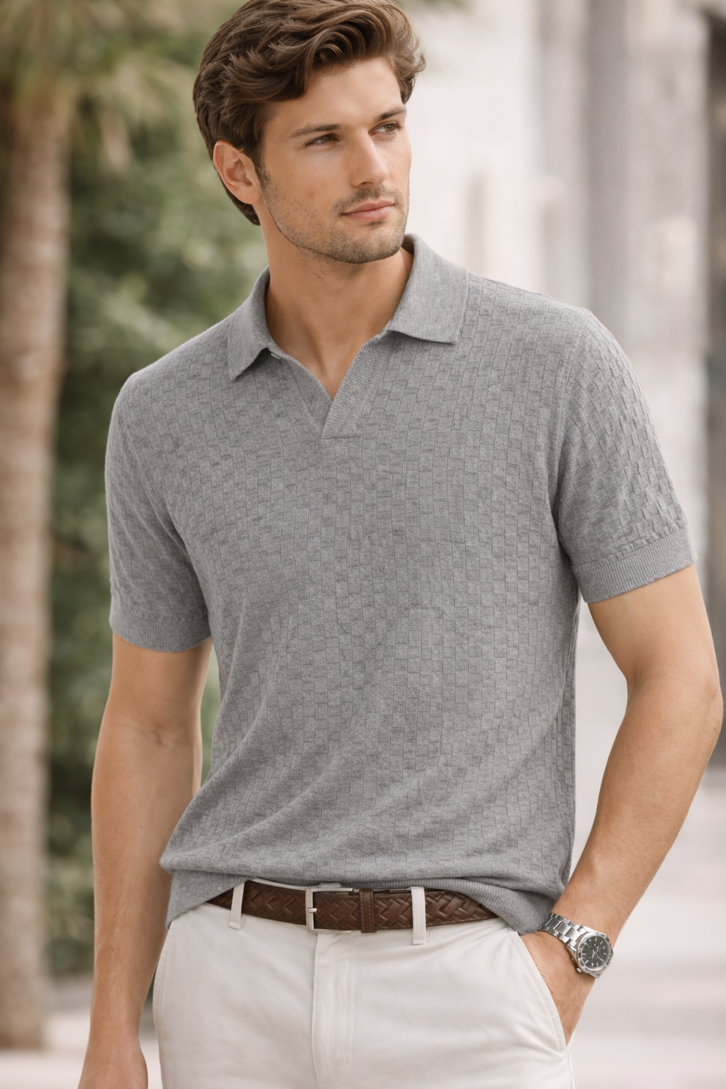 ZARA Textured Knit Polo Blouse