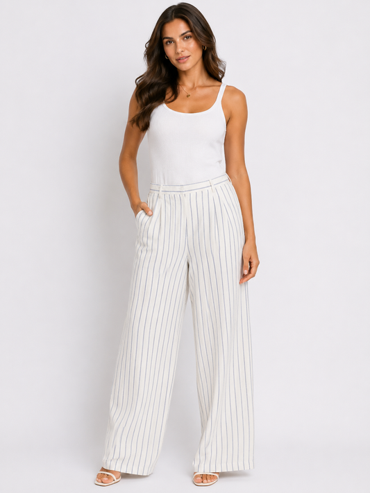 Abercrombie & Fitch Striped Wide-Leg Trousers – White & Blue