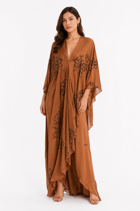 Zara Embellished Flowing Maxi Kaftan Dress – Product Description
