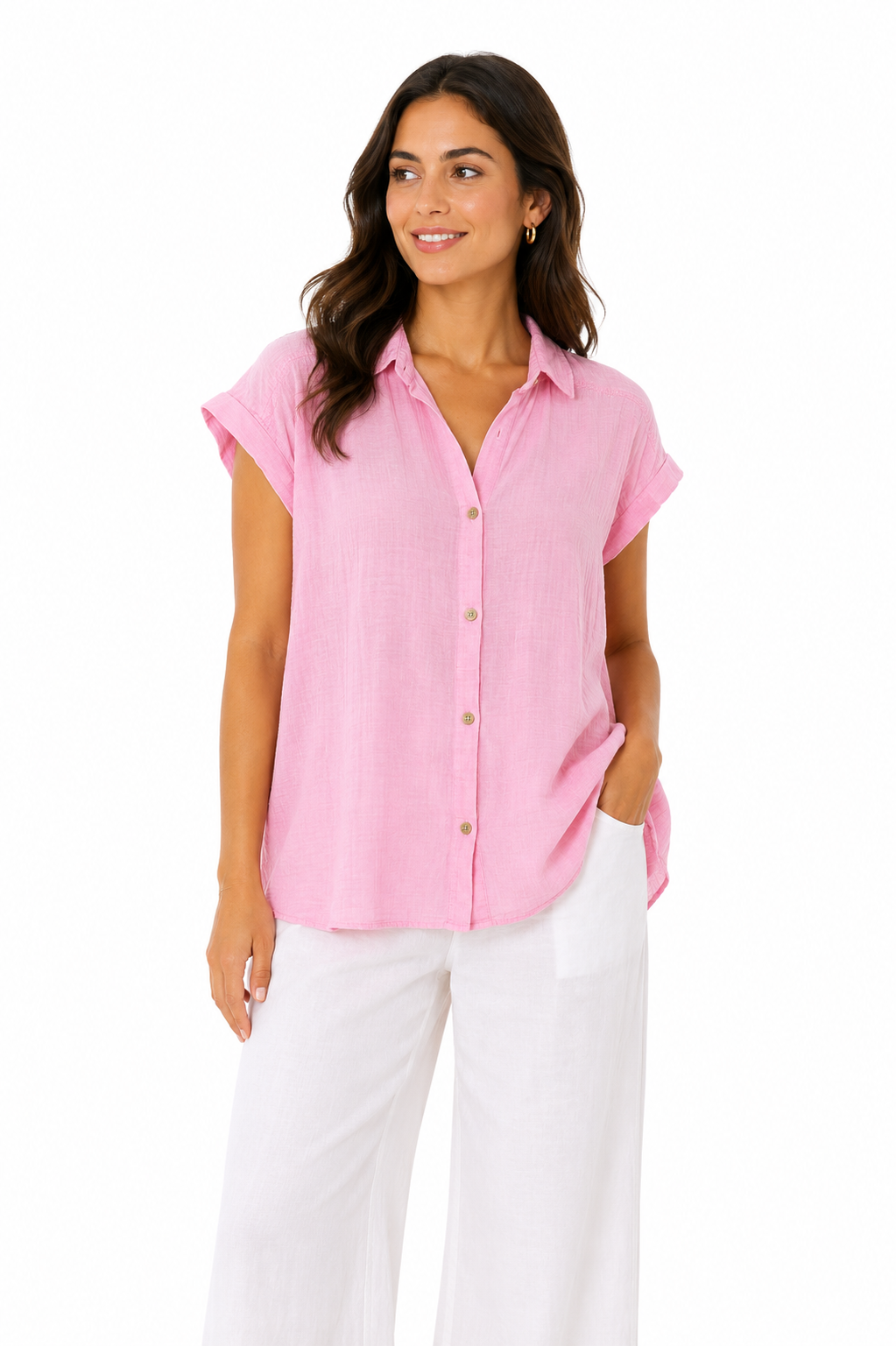 Pink Relaxed Button-Up Shirt
