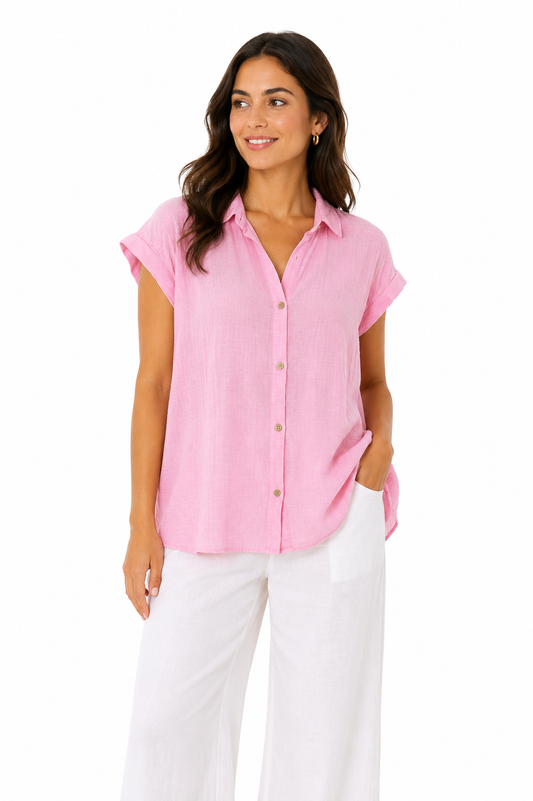 Pink Relaxed Button-Up Shirt