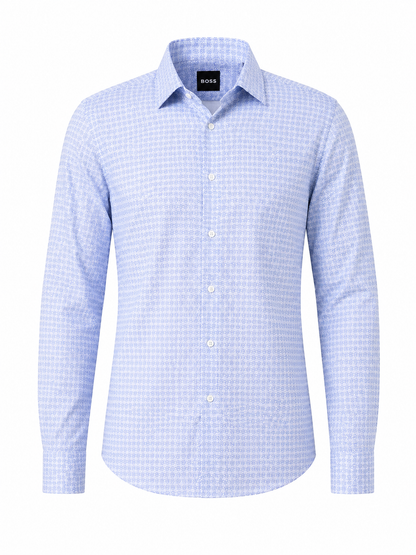 BOSS Light Blue Micro-Pattern Slim-Fit Shirt
