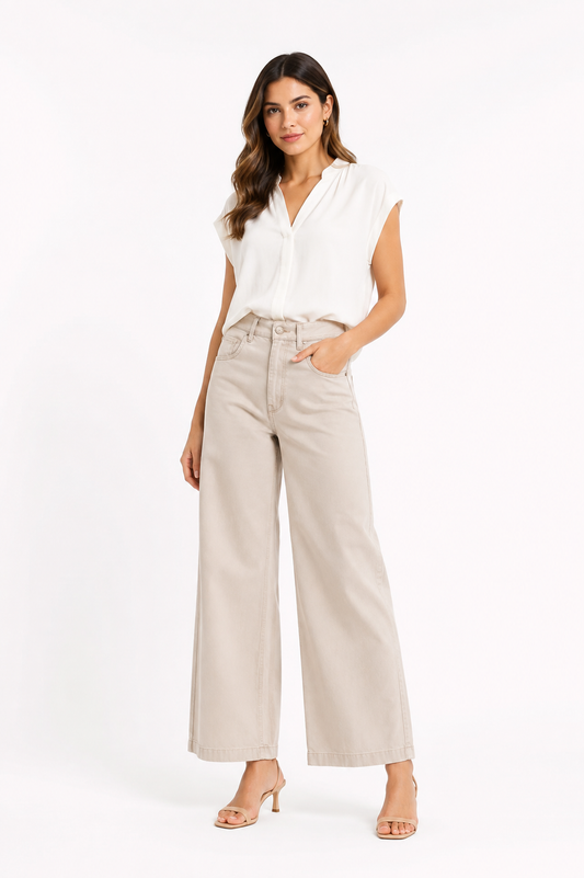 W Beige Wide-Leg Jeans