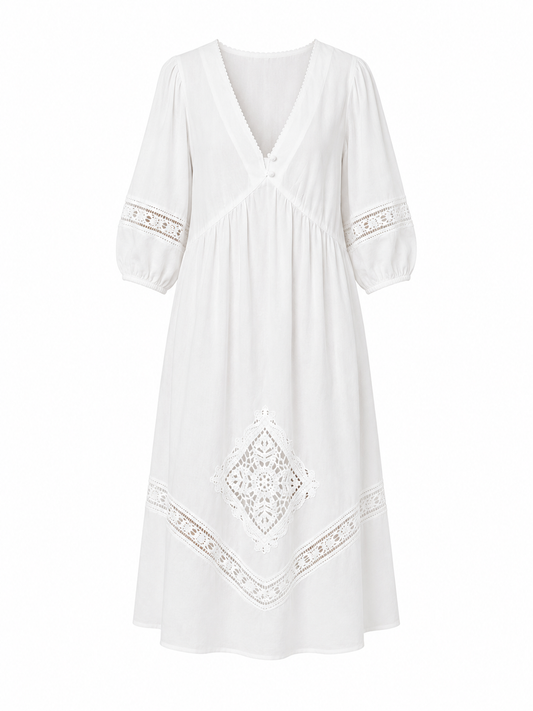 Per Una White Lace Detail Midi Dress – Product Description