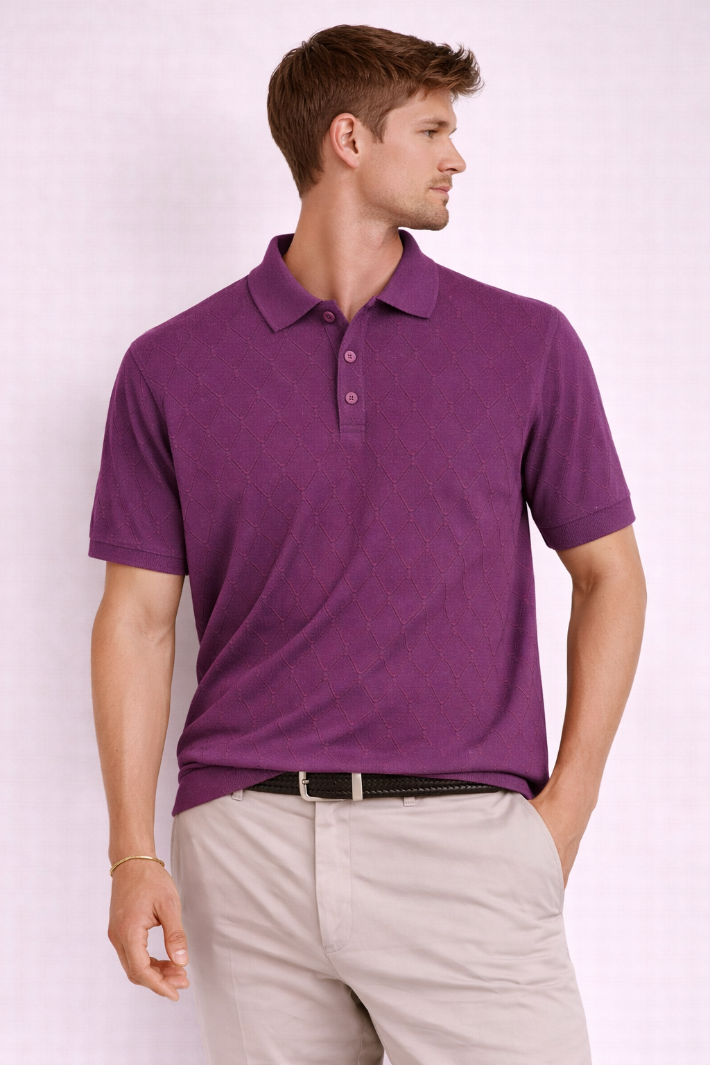 Ted Baker London Textured Knit Polo – Plum