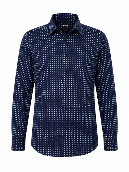 BOSS Navy Micro-Print Slim-Fit Shirt