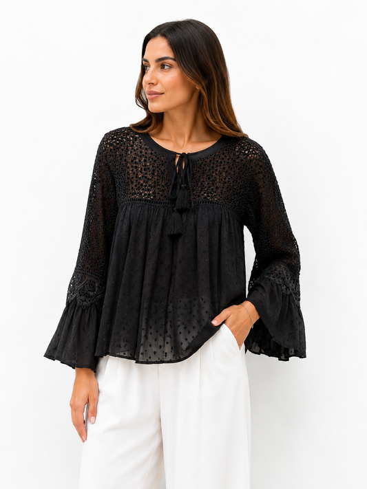 Love Stitch Lace Detail Peasant Blouse